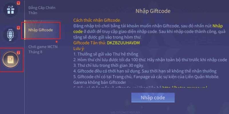 Những phần quà thú vị trong cách nhập mã code liên quân